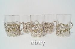 1890 Cased set of 6 Sterling Silver & Glass Whiskey Tots Atkin Brothers