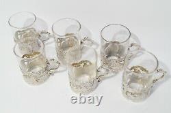 1890 Cased set of 6 Sterling Silver & Glass Whiskey Tots Atkin Brothers
