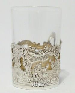 1890 Cased set of 6 Sterling Silver & Glass Whiskey Tots Atkin Brothers