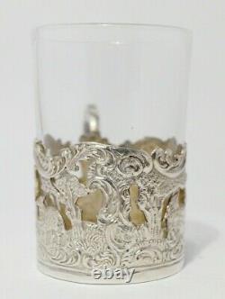 1890 Cased set of 6 Sterling Silver & Glass Whiskey Tots Atkin Brothers