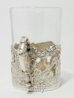 1890 Cased set of 6 Sterling Silver & Glass Whiskey Tots Atkin Brothers