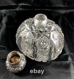 1890 London Brockwell Sterling Silver Repousse&Cut Glass Large Cologne Bottle