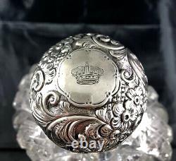 1890 London Brockwell Sterling Silver Repousse&Cut Glass Large Cologne Bottle