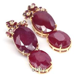 18 X 24 MM. Oval With Pear Red Heated-Ruby & Zircon Earrings 925 Sterling Silver
