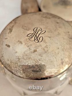 18pc Sterling Silver Vanity set withBrushes, Glass Jars, Glove Stretcher, 322g +