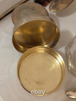 18pc Sterling Silver Vanity set withBrushes, Glass Jars, Glove Stretcher, 322g +