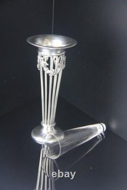 1907 J. B & Co. Birmingham Weighted Sterling Silver Vase with Glass Liner with Mono