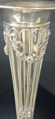 1907 J. B & Co. Birmingham Weighted Sterling Silver Vase with Glass Liner with Mono