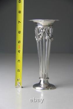 1907 J. B & Co. Birmingham Weighted Sterling Silver Vase with Glass Liner with Mono