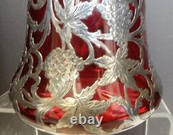 1910 Alvin Sterling Silver Overlay Ruby Glass Pitcher 10 1/2