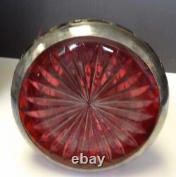 1910 Alvin Sterling Silver Overlay Ruby Glass Pitcher 10 1/2