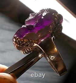 1910 Amethyst Glass Cameo Ring 2 Hair Combs Long Curly Tendril Face Forward OOAK