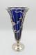 1917 London Sterling Silver Overlay Vase With Cobalt Glass Liner 7.5