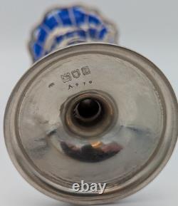 1917 London Sterling Silver Overlay Vase with Cobalt Glass Liner 7.5