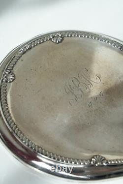 1917 Sterling Silver Hand Mirror Beaded Rim, Beveled Glass & Engraved Monogram