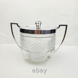 1919 James Deakin & Sons Sterling Silver 925 Cut Glass Biscuit Barrel, Sheffield