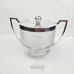 1919 James Deakin & Sons Sterling Silver 925 Cut Glass Biscuit Barrel, Sheffield
