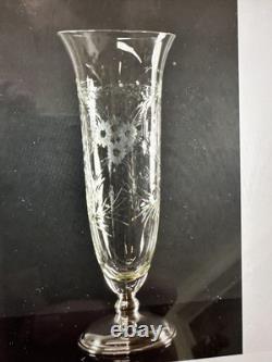 1920S FRANK WHITING Vases 2Sterling Silver & Etched Cut Glass Floral Art Deco