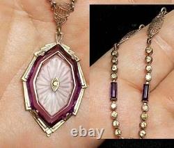 1920 Amethyst Camphor Glass Glass Sterling MARQUISE Setting on Dainty Paper CliP