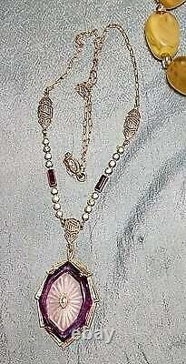 1920 Amethyst Camphor Glass Glass Sterling MARQUISE Setting on Dainty Paper CliP