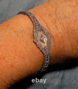 1920 Camphor Glass Bracelet Marquise Shaped Sterling Edwardian Filigree Hallmark