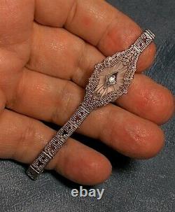 1920 Camphor Glass Bracelet Marquise Shaped Sterling Edwardian Filigree Hallmark