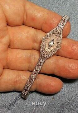 1920 Camphor Glass Bracelet Marquise Shaped Sterling Edwardian Filigree Hallmark