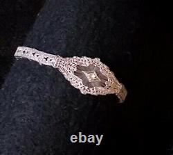 1920 Camphor Glass Bracelet Marquise Shaped Sterling Edwardian Filigree Hallmark