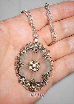 1920s Lovely Camphor Glass Flower Rock Crystal in 377 Marked Antique White Metal