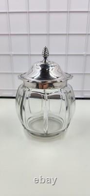 1925 Adie Brothers Sterling Silver Jam Jar with Glass Base Assayed In Birmingham