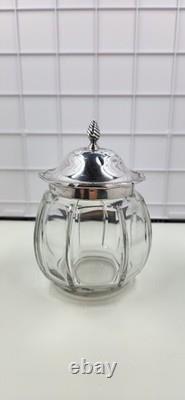 1925 Adie Brothers Sterling Silver Jam Jar with Glass Base Assayed In Birmingham