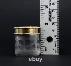 1927 English Sterling Silver Gilt Cut Frosted Glass Small Dresser Vanity Jar 3/3