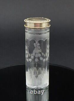 1927 English Sterling Silver Gilt Cut Glass 4.75 Tall Cylindrical Dresser Jar