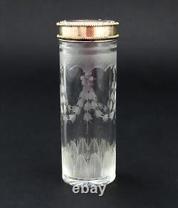 1927 English Sterling Silver Gilt Cut Glass 4.75 Tall Cylindrical Dresser Jar