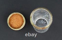 1927 English Sterling Silver Gilt Cut Glass 4.75 Tall Cylindrical Dresser Jar