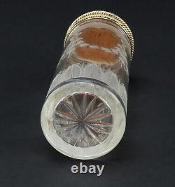 1927 English Sterling Silver Gilt Cut Glass 4.75 Tall Cylindrical Dresser Jar