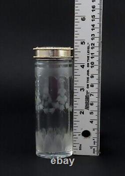 1927 English Sterling Silver Gilt Cut Glass 4.75 Tall Cylindrical Dresser Jar