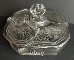 1930 Cambridge Elegant Glass Sterling Silver Inlay 3 Sections Candy Dish