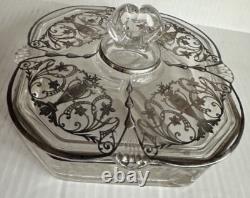 1930 Cambridge Elegant Glass Sterling Silver Inlay 3 Sections Candy Dish