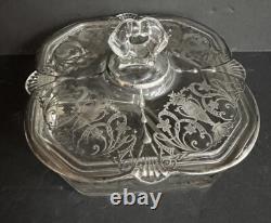 1930 Cambridge Elegant Glass Sterling Silver Inlay 3 Sections Candy Dish