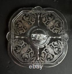 1930 Cambridge Elegant Glass Sterling Silver Inlay 3 Sections Candy Dish