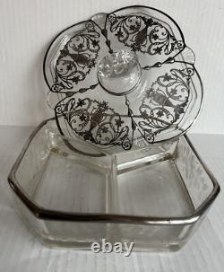 1930 Cambridge Elegant Glass Sterling Silver Inlay 3 Sections Candy Dish