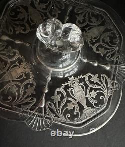 1930 Cambridge Elegant Glass Sterling Silver Inlay 3 Sections Candy Dish