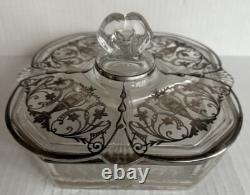 1930 Cambridge Elegant Glass Sterling Silver Inlay 3 Sections Candy Dish