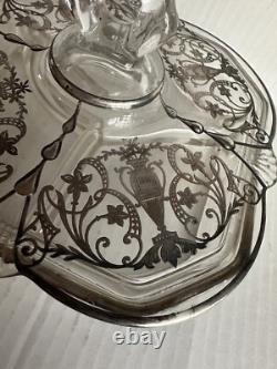 1930 Cambridge Elegant Glass Sterling Silver Inlay 3 Sections Candy Dish