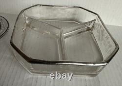 1930 Cambridge Elegant Glass Sterling Silver Inlay 3 Sections Candy Dish