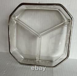 1930 Cambridge Elegant Glass Sterling Silver Inlay 3 Sections Candy Dish