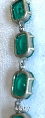1930's Antique Sterling Silver Green Glass Faux Emerald Choker Necklace Free Shi
