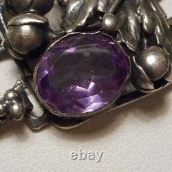 1940s Hobe Sterling Silver Purple Glass Jewel Square Floral Link Bracelet as is