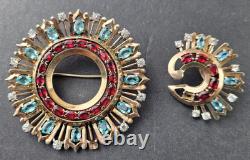 1940s Sterling Silver Brooch Blue Red Glass Stones GLOWS! Hard To Find READ READ